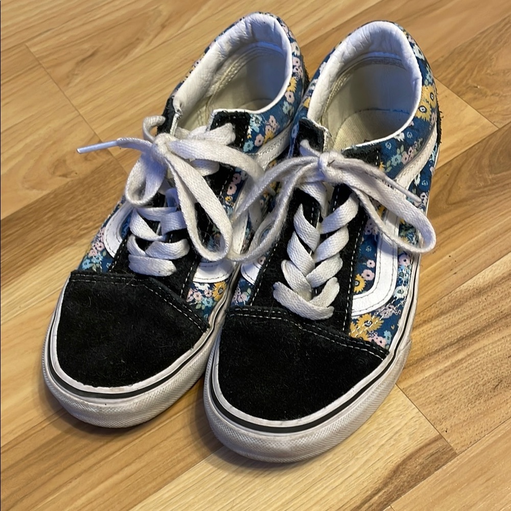 Vans Black and Blue Floral Sneakers Low-Top Suede